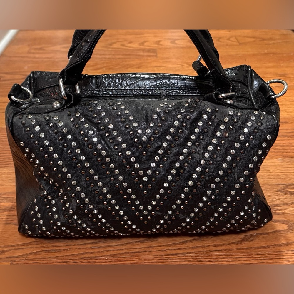 5/$25 Black Studded Croc Embossed Handbag